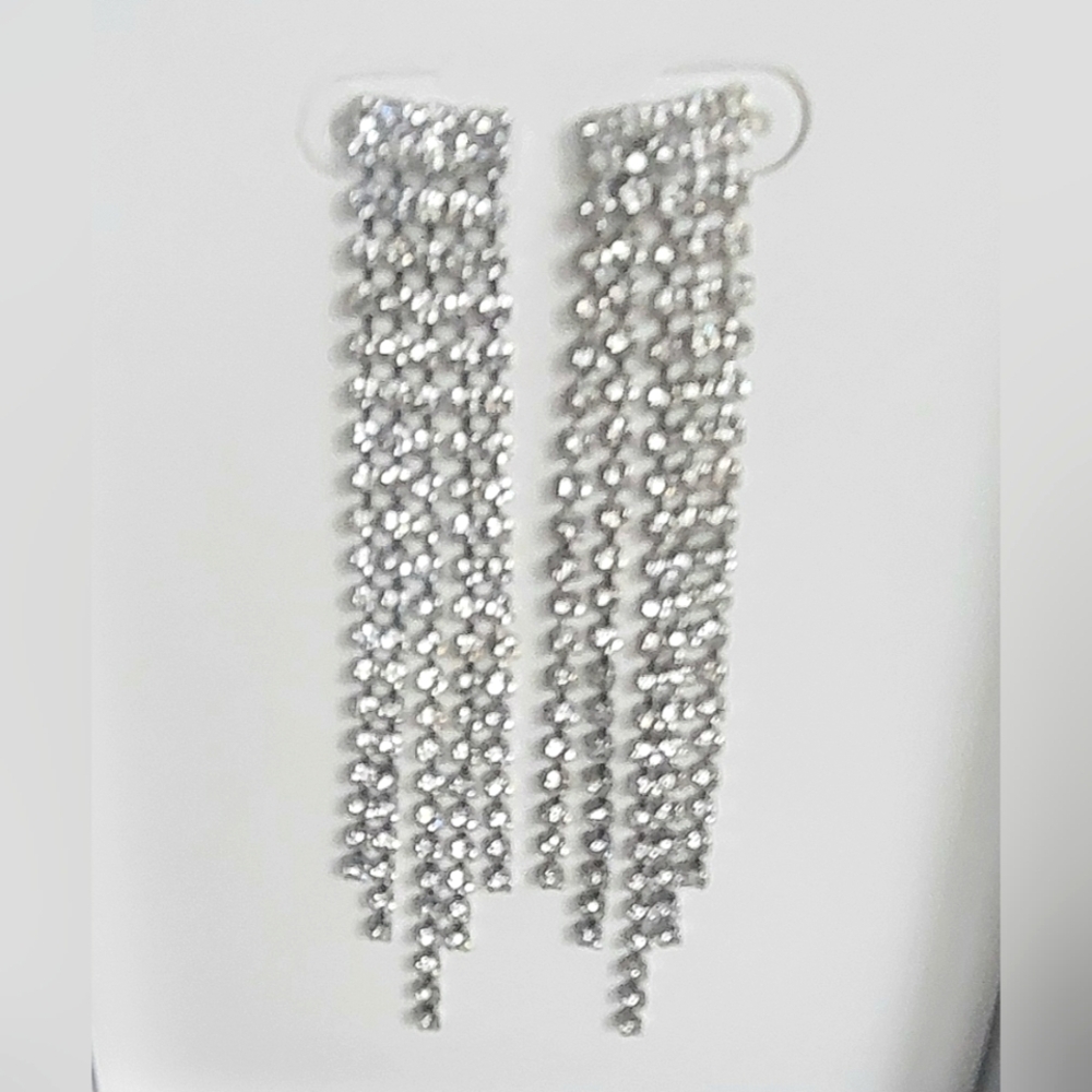 Silver Crystal Fringe Earrings